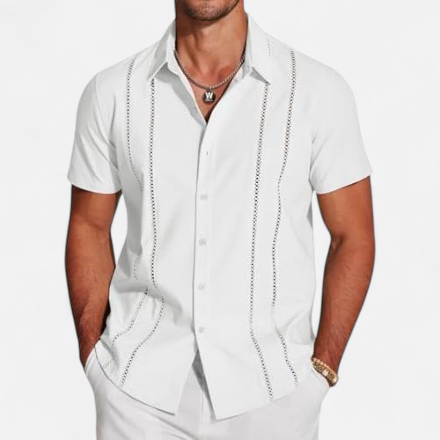 The Old Money Atelier | Men’s Premium Short-Sleeve Linen Guayabera Shirt Cuban-Inspired Button-Down for Summer Leisure