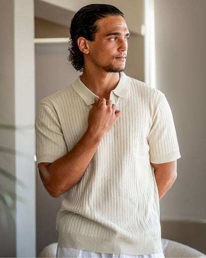 Premium Ribbed Polo | Men's Ribbed Polo Shirt | Cotton Blend | Slim Fit | White, Navy, Black | Old Money