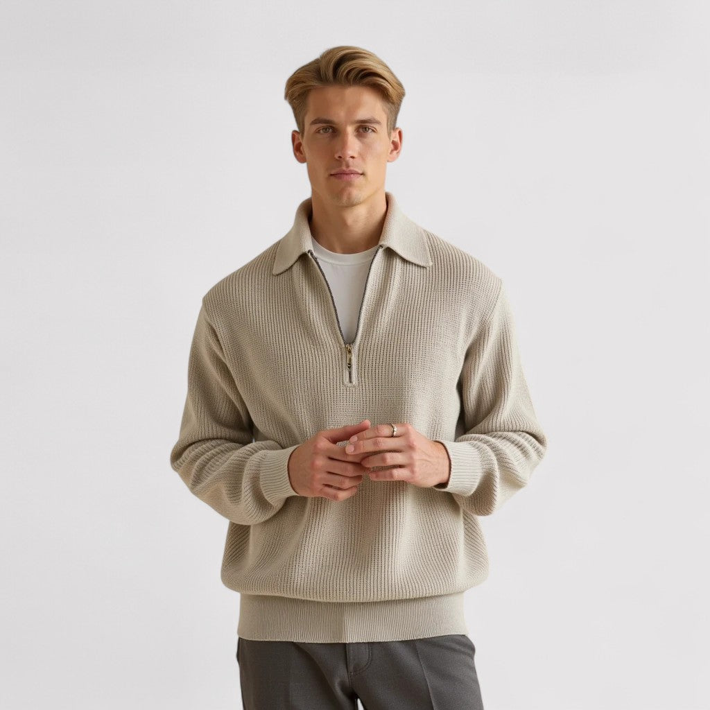The Old Money Atelier | Men's Aspen Knitted Zip-Up Sweater